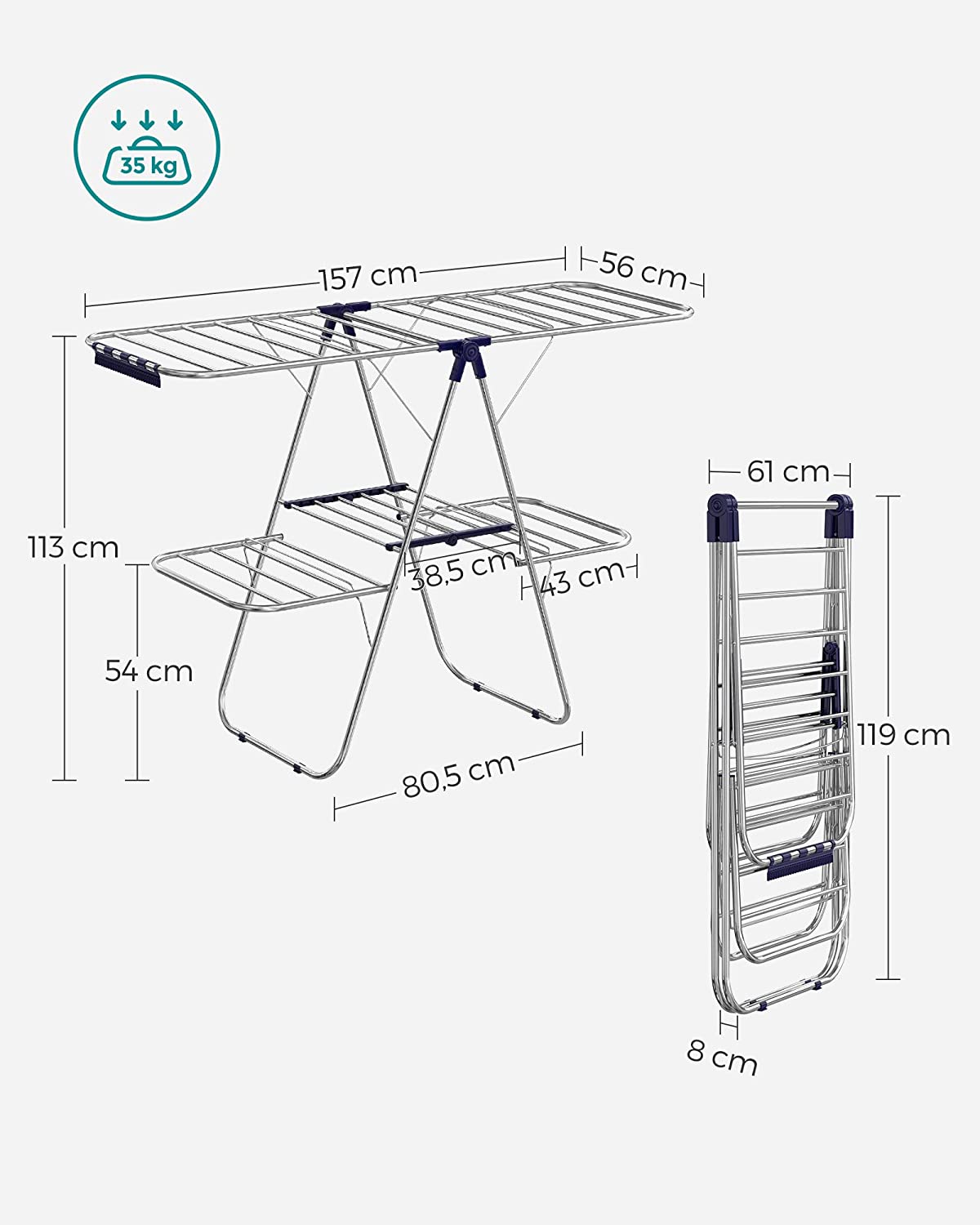 SONGMICS Foldable 2-Level Clothes Airer-Home &amp; Garden &gt; Laundry &amp; Cleaning-PEROZ Accessories