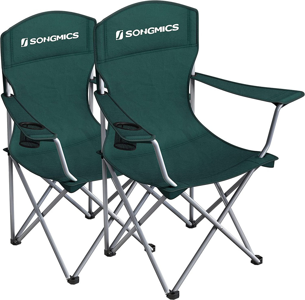 SONGMICS Set of 2 Folding Camping Outdoor Chairs Dark Green-Outdoor &gt; Camping-PEROZ Accessories