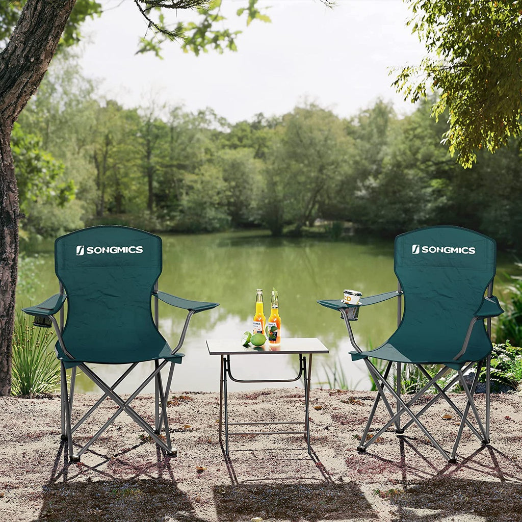 SONGMICS Set of 2 Folding Camping Outdoor Chairs Dark Green-Outdoor &gt; Camping-PEROZ Accessories
