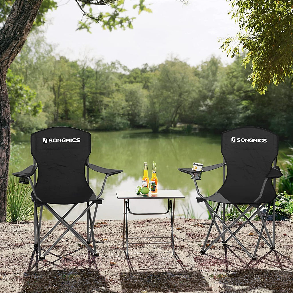 SONGMICS Set of 2 Folding Camping Outdoor Chairs Black-Outdoor &gt; Camping-PEROZ Accessories