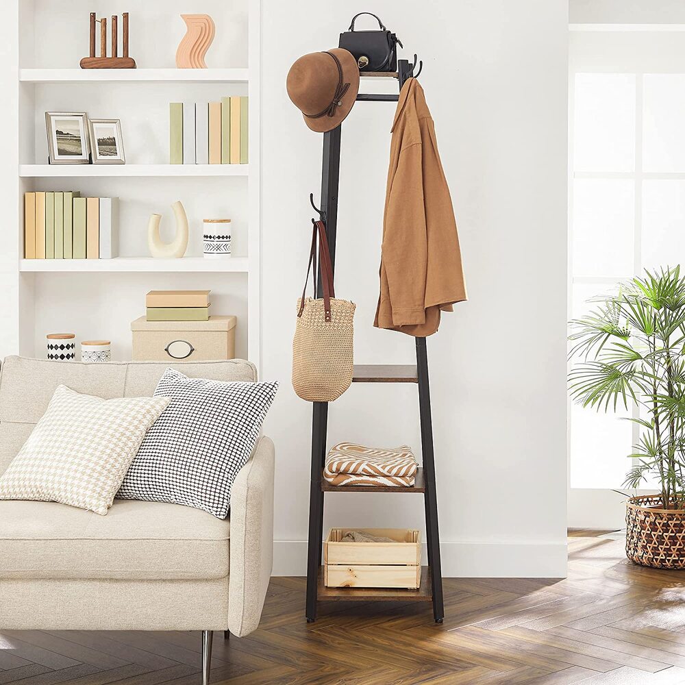 VASAGLE Coat Rack Stand with 3 Shelves Rustic Brown and Black LCR80X-Furniture &gt; Living Room-PEROZ Accessories