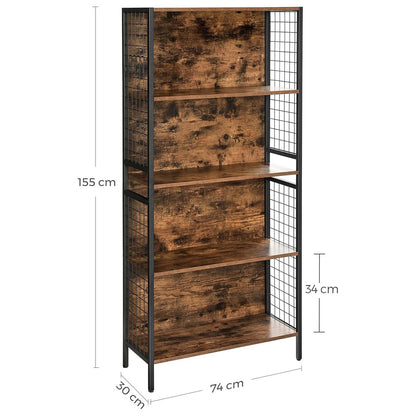 VASAGLE 4 Tiers Bookcase Office Storage Shelf Rustic Brown and Black LBC023B01-Bookcases &amp; Shelves-PEROZ Accessories