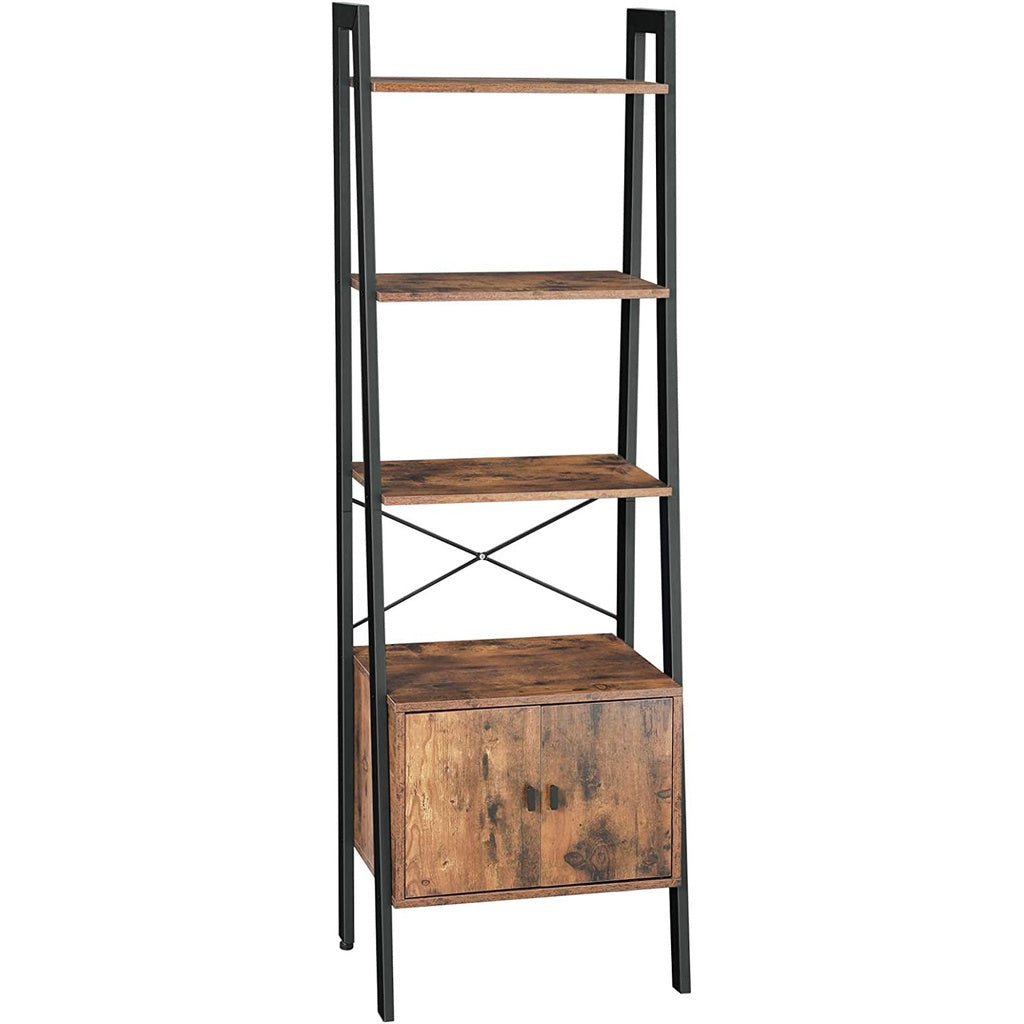 VASAGLE Ladder Bookshelf with Cupboard Rustic Brown LLS47BX-Bookcases &amp; Shelves-PEROZ Accessories