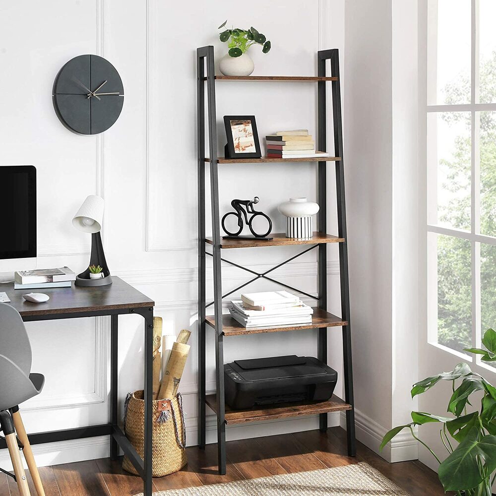 VASAGLE Ladder Shelf 5-Tier Rustic Brown LLS45X-Bookcases &amp; Shelves-PEROZ Accessories