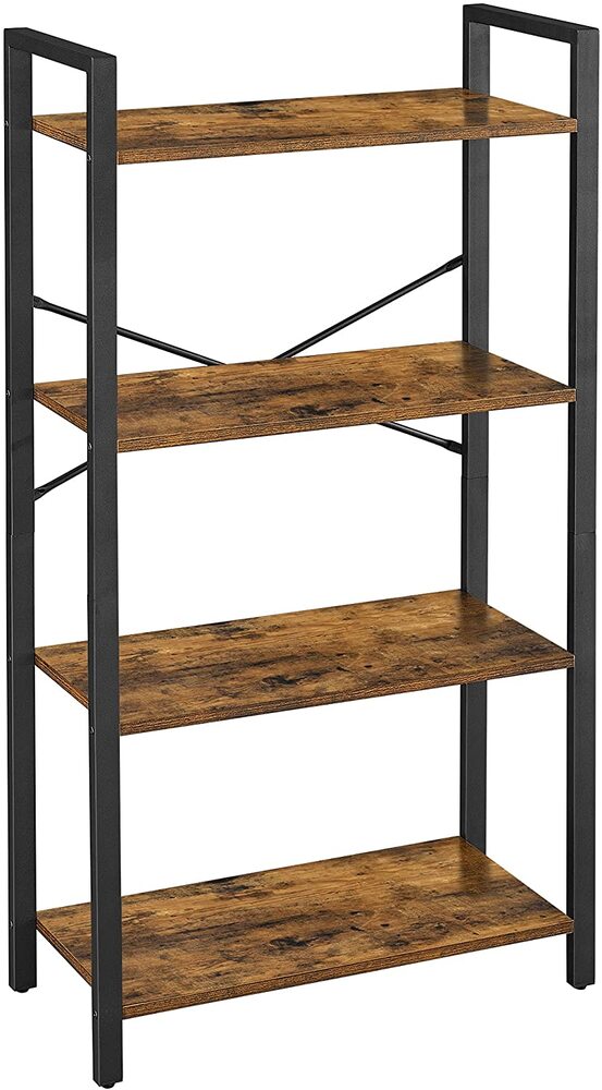 VASAGLE 4-Tier Bookshelf Storage Rack with Steel Frame for Living Room Office Study Hallway Industrial Style Rustic Brown and Black LLS60BX-Bookcases &amp; Shelves-PEROZ Accessories