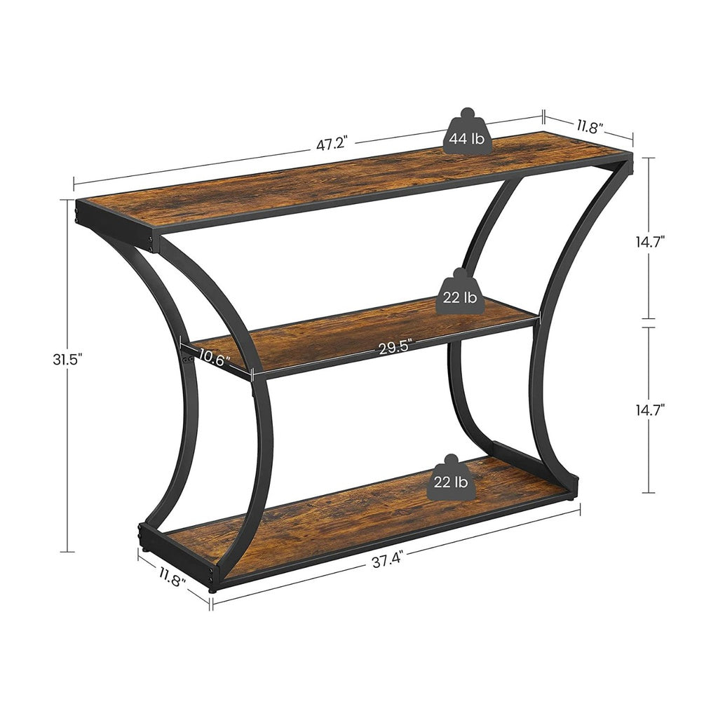 VASAGLE Console Table with Curved Frames with 2 Open Shelves Rustic Brown and Black-Furniture &gt; Living Room-PEROZ Accessories