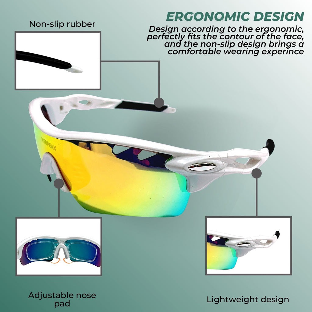 Verpeak Sport Sunglasses Type 2 (White frame with black end tip) VP-SS-103-PB-Sports &amp; Fitness &gt; Bikes &amp; Accessories-PEROZ Accessories