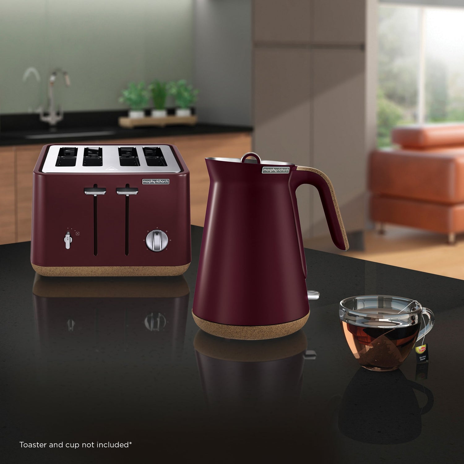 Morphy Richards 1.5L Aspect Kettle - Maroon with Cork-Effect Trim-Appliances &gt; Kitchen Appliances-PEROZ Accessories