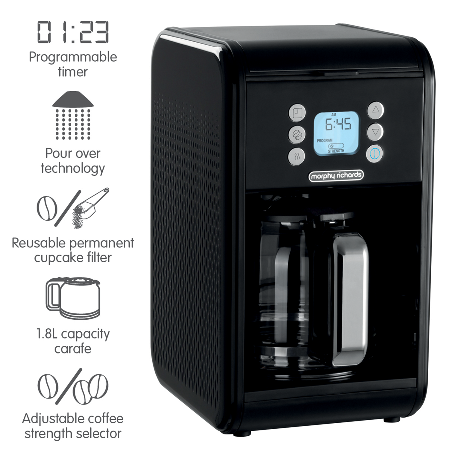 Morphy Richards Verve Filtered Coffee Maker With Timer - Black-Appliances &gt; Kitchen Appliances-PEROZ Accessories