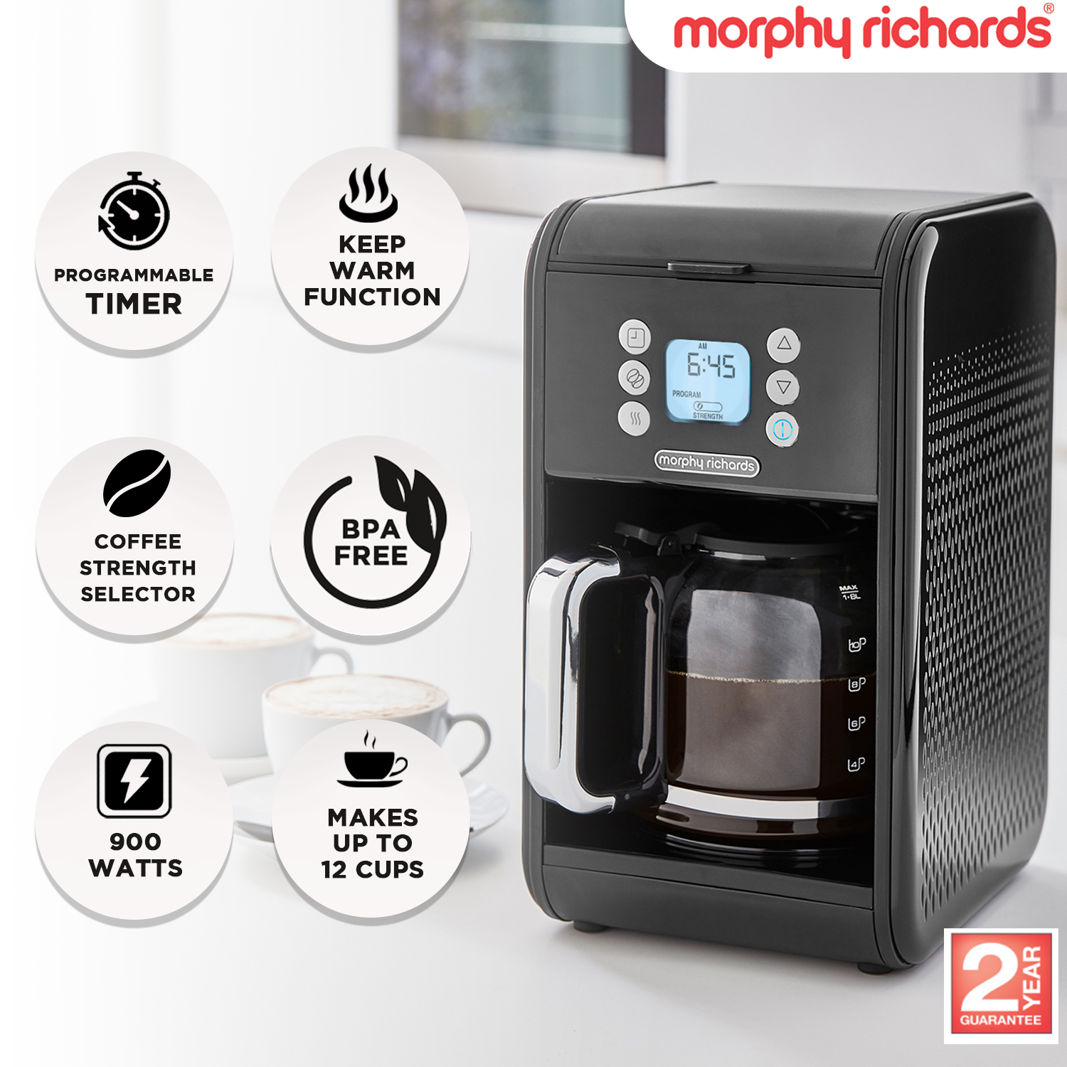 Morphy Richards Verve Filtered Coffee Maker With Timer - Black-Appliances &gt; Kitchen Appliances-PEROZ Accessories