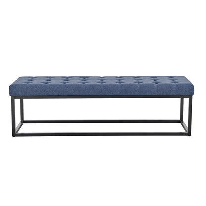 Sarantino Cameron Button-tufted Upholstered Bench With Metal Legs - Blue Linen-Furniture &gt; Living Room-PEROZ Accessories