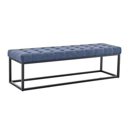 Sarantino Cameron Button-tufted Upholstered Bench With Metal Legs - Blue Linen-Furniture &gt; Living Room-PEROZ Accessories