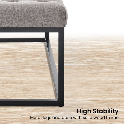 Sarantino Cameron Button-tufted Upholstered Bench With Metal Legs By Sarantino - Light Grey Linen-Furniture &gt; Living Room-PEROZ Accessories