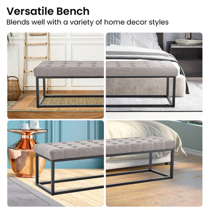 Sarantino Cameron Button-tufted Upholstered Bench With Metal Legs By Sarantino - Light Grey Linen-Furniture &gt; Living Room-PEROZ Accessories