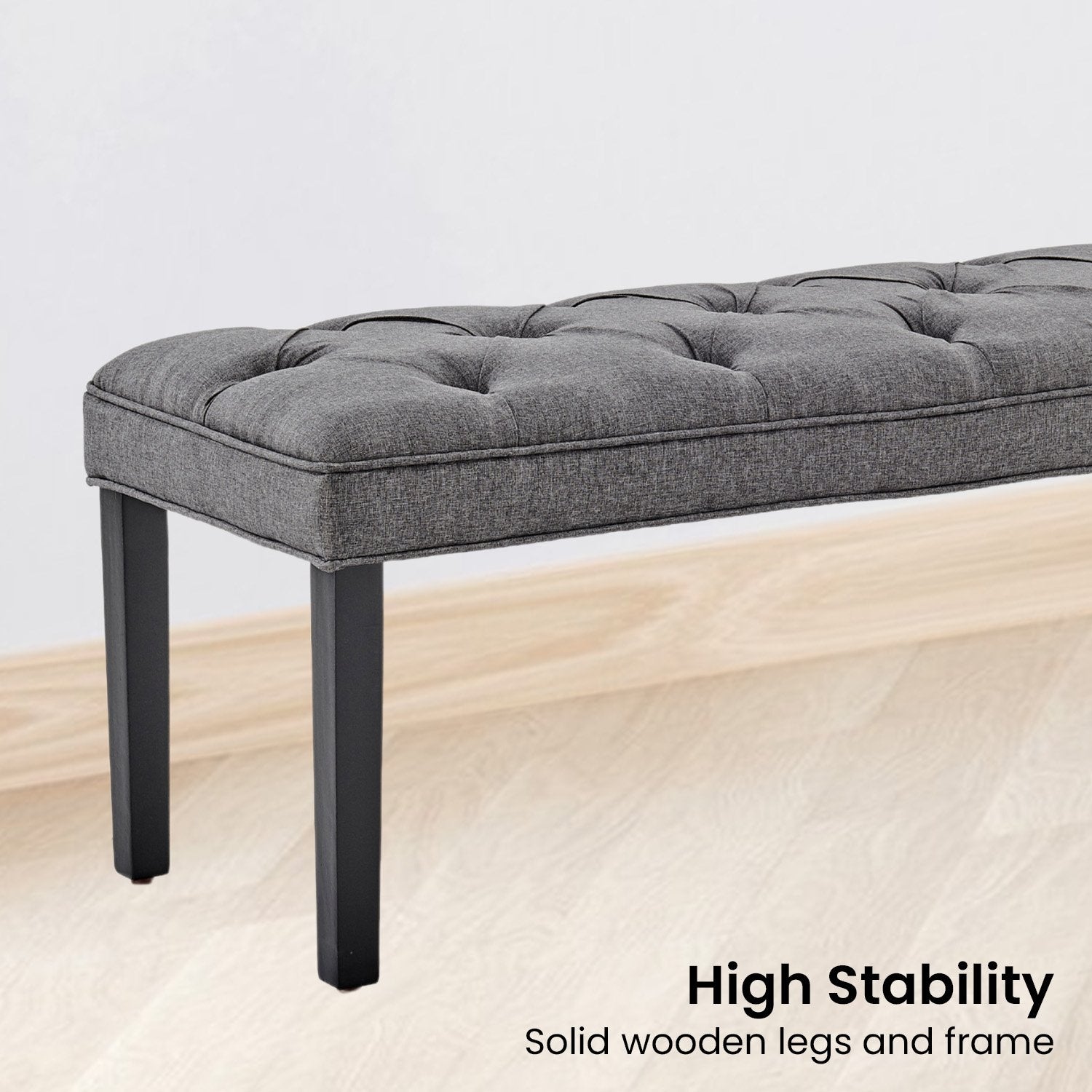 Sarantino Cate Button-tufted Upholstered Bench With Tapered Legs - Dark Grey Linen-Furniture &gt; Living Room-PEROZ Accessories