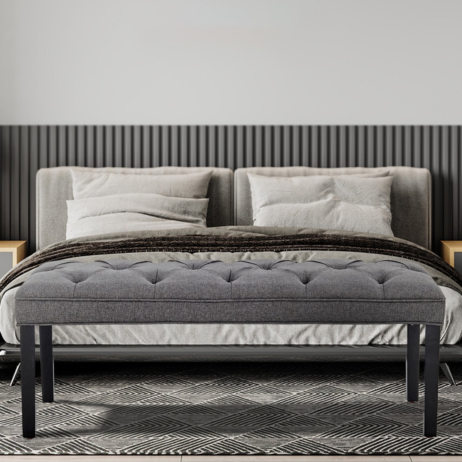 Sarantino Cate Button-tufted Upholstered Bench With Tapered Legs - Dark Grey Linen-Furniture &gt; Living Room-PEROZ Accessories
