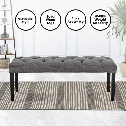 Sarantino Cate Button-tufted Upholstered Bench With Tapered Legs - Dark Grey Linen-Furniture &gt; Living Room-PEROZ Accessories