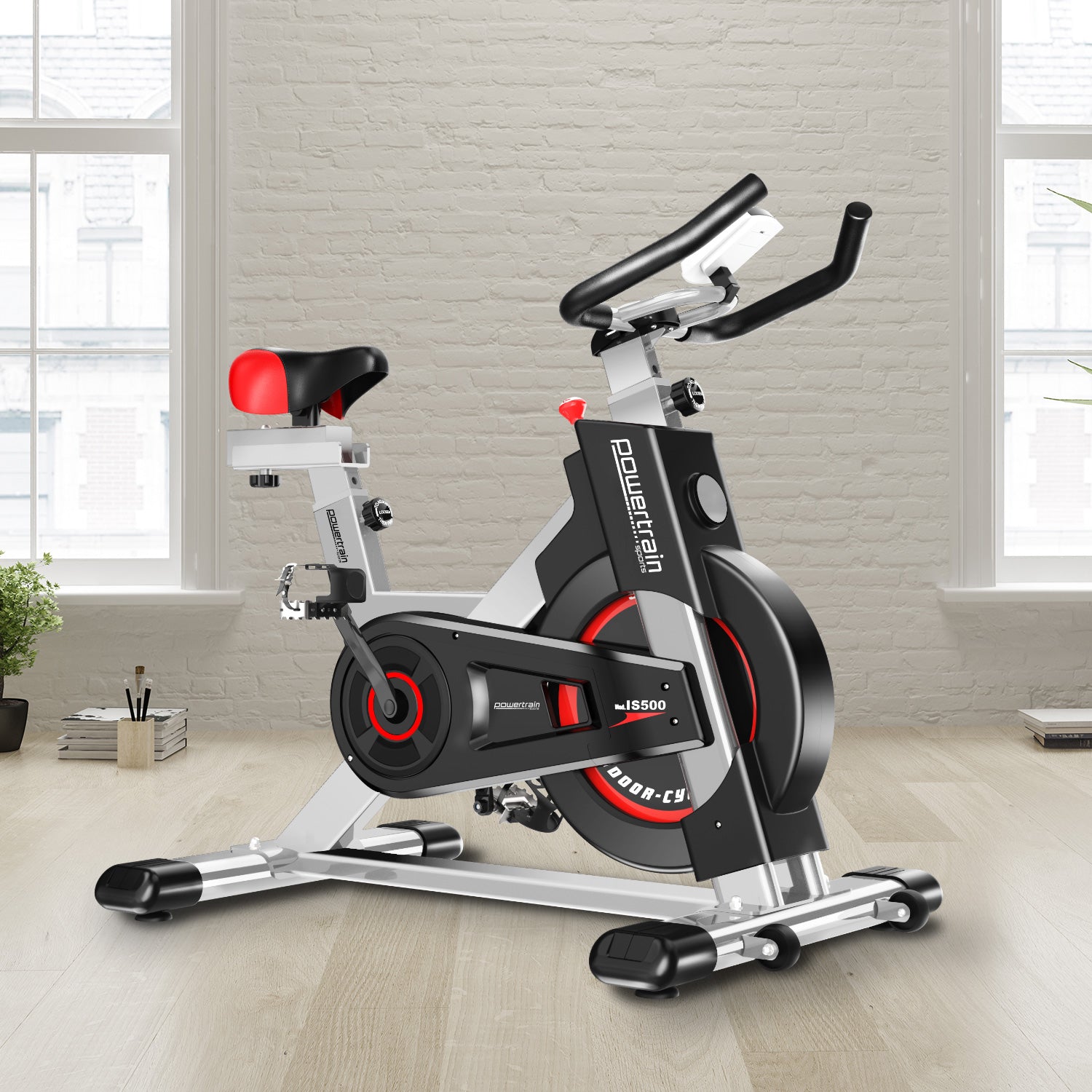 Powertrain IS-500 Heavy-Duty Exercise Spin Bike Electroplated - Silver-Sports &amp; Fitness &gt; Bikes &amp; Accessories-PEROZ Accessories