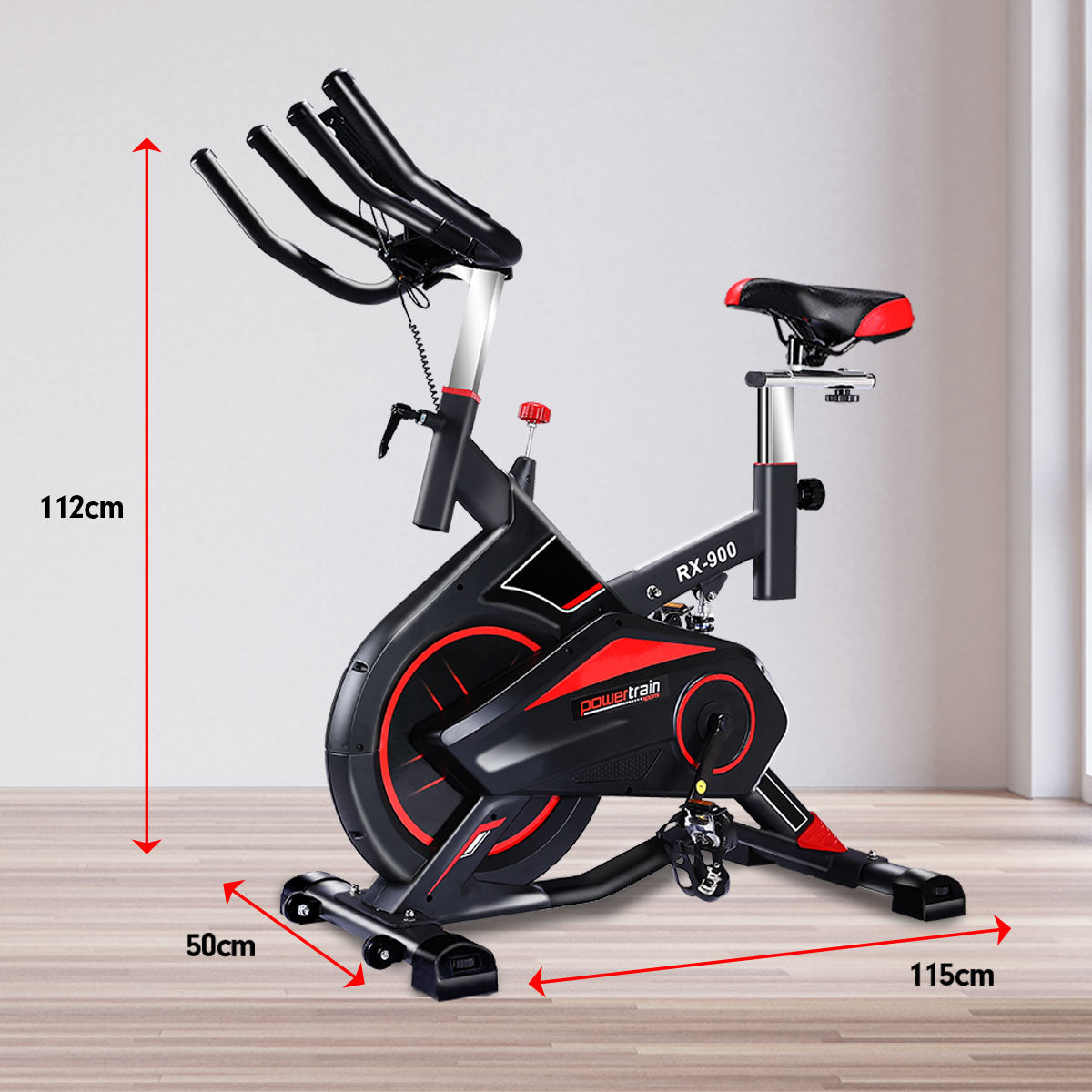 Powertrain RX-900 Exercise Spin Bike Cardio Cycling - Red-Sports &amp; Fitness &gt; Bikes &amp; Accessories-PEROZ Accessories