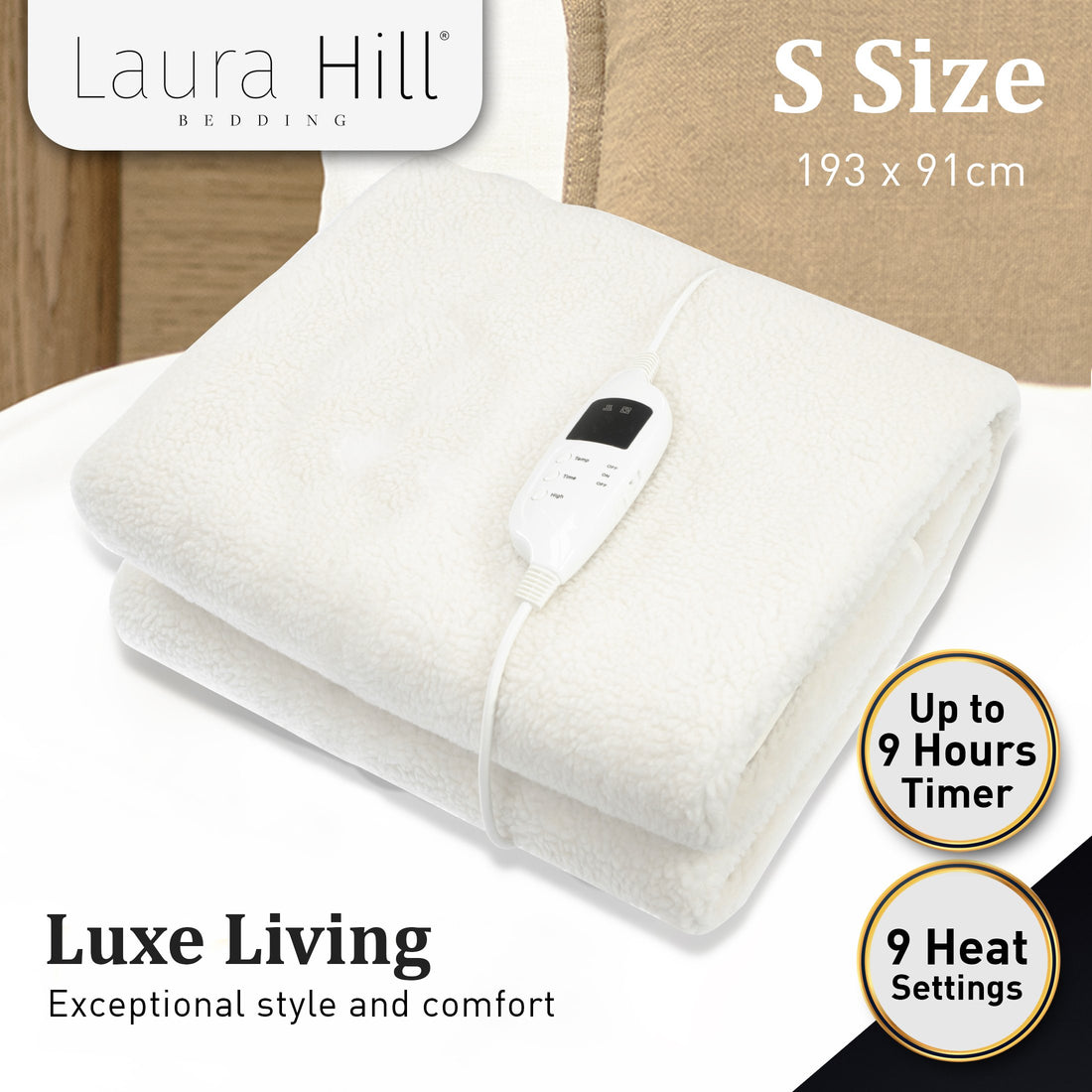 Laura Hill Heated Electric Blanket Fitted Fleece Underlay Throw Single-Electric Throw Blanket-PEROZ Accessories