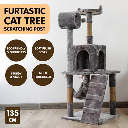 Furtastic 135cm Cat Tree Scratching Post - Silver Grey-Cat Trees-PEROZ Accessories