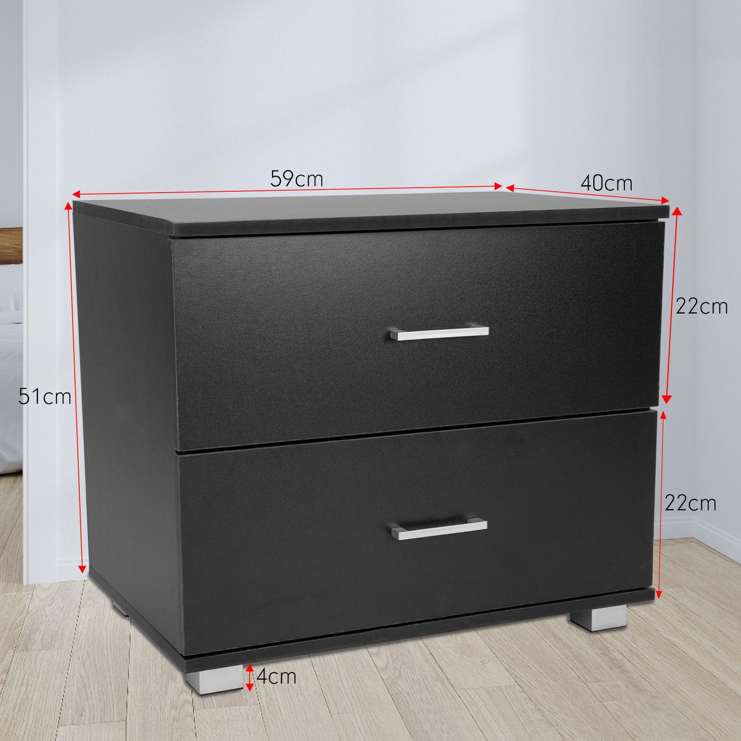 Sarantino Bedside Table Cabinet Storage Chest 2 Drawers Lamp Side Nightstand - Black-Furniture &gt; Bedroom-PEROZ Accessories