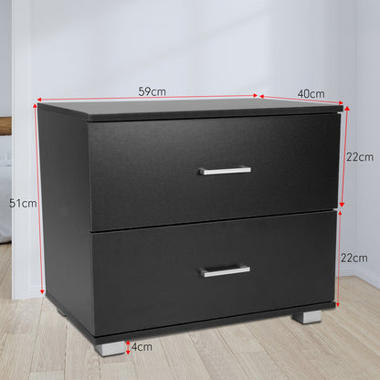 Sarantino Bedside Table Cabinet Storage Chest 2 Drawers Lamp Side Nightstand - Black-Furniture &gt; Bedroom-PEROZ Accessories