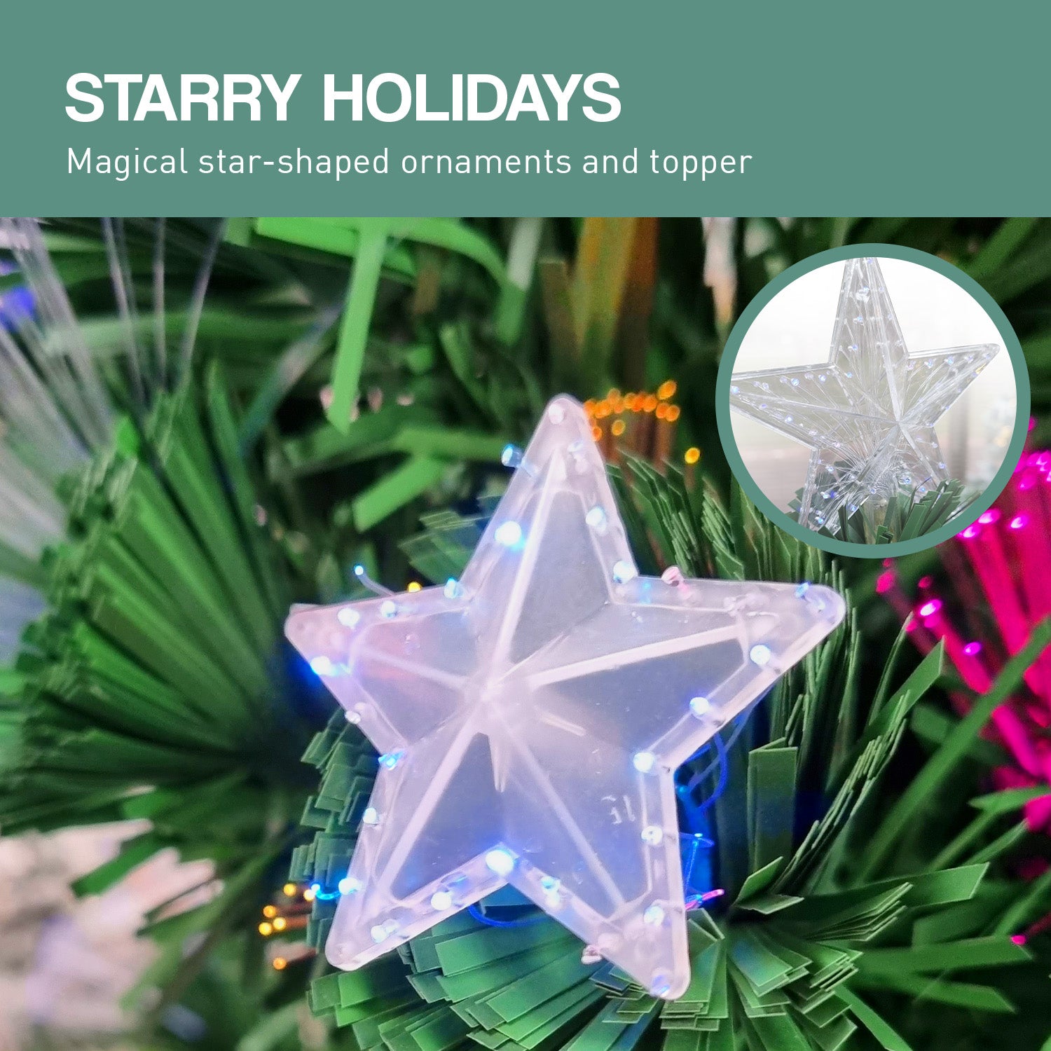 Christabelle 1.8m Enchanted Pre Lit Fibre Optic Christmas Tree Stars Xmas Decor-Occasions &gt; Christmas-PEROZ Accessories
