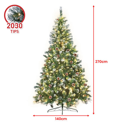 Christabelle 2.7m Pre Lit LED Christmas Tree Decor with Pine Cones Xmas Decorations-Occasions &gt; Christmas-PEROZ Accessories