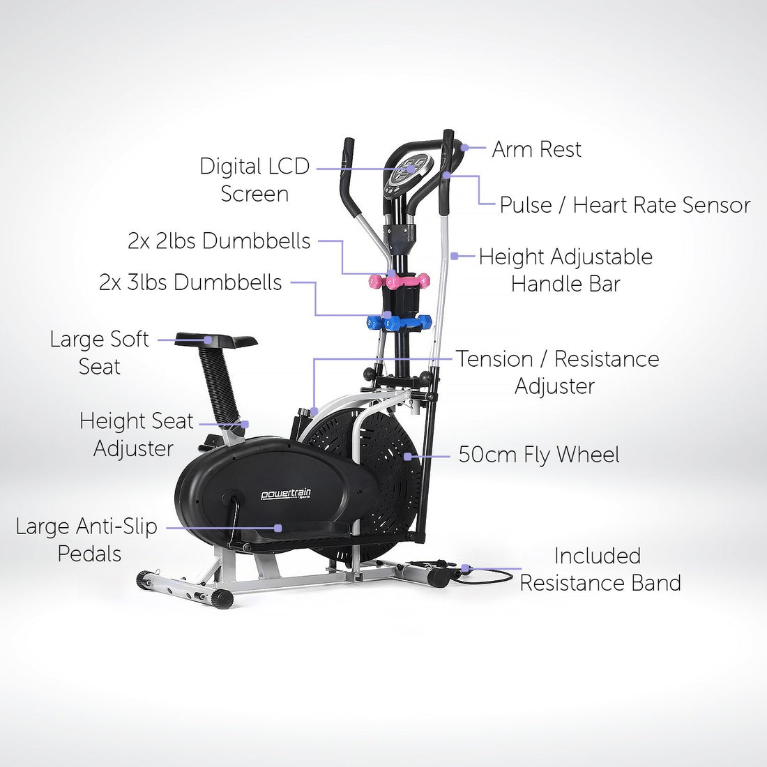 Powertrain 5-in-1 Elliptical Cross Trainer Bike with Dumbbell Sets-Sports &amp; Fitness &gt; Bikes &amp; Accessories-PEROZ Accessories