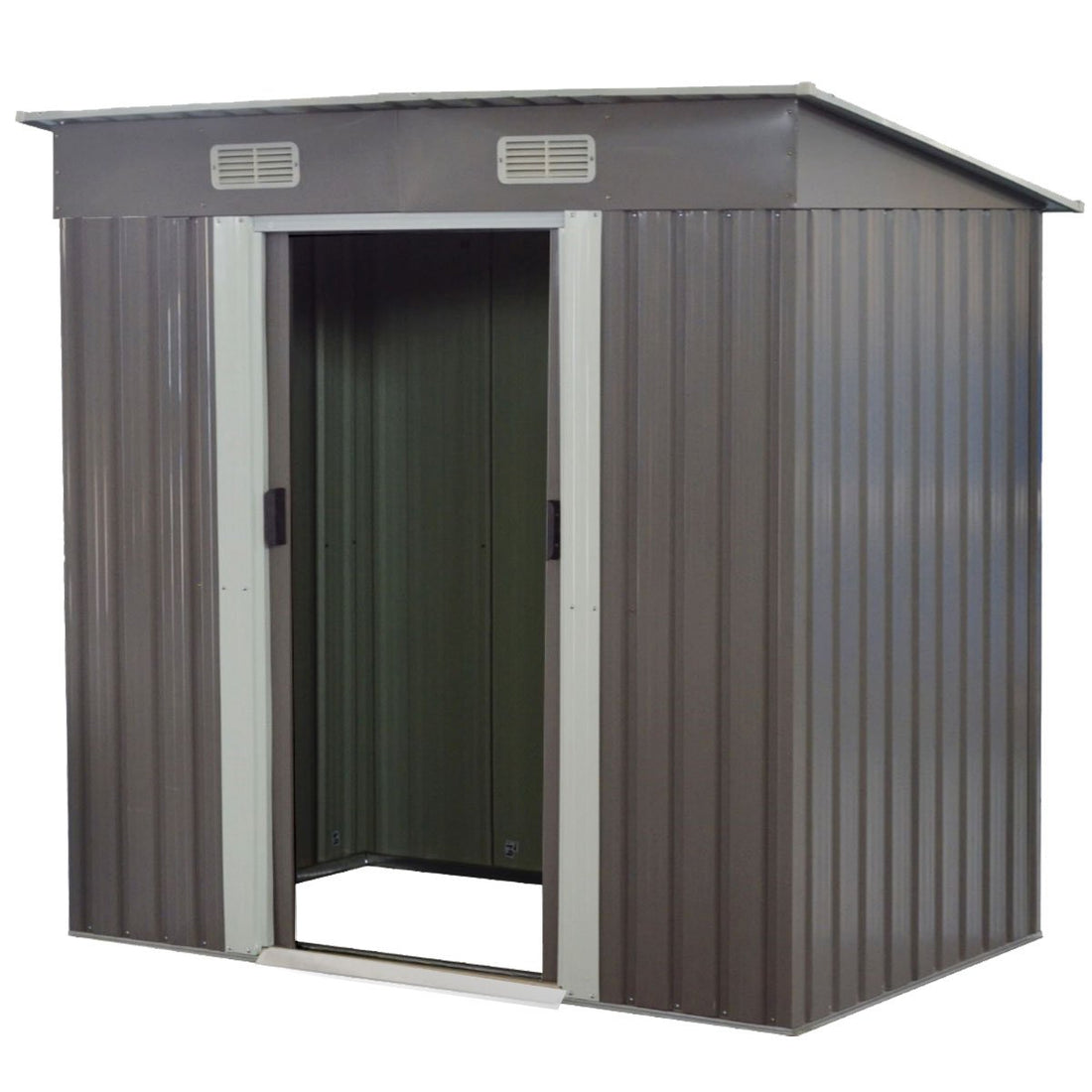 Wallaroo 4ft x 6ft Garden Shed with Base Flat Roof Outdoor Storage - Grey-Home &amp; Garden &gt; Storage-PEROZ Accessories