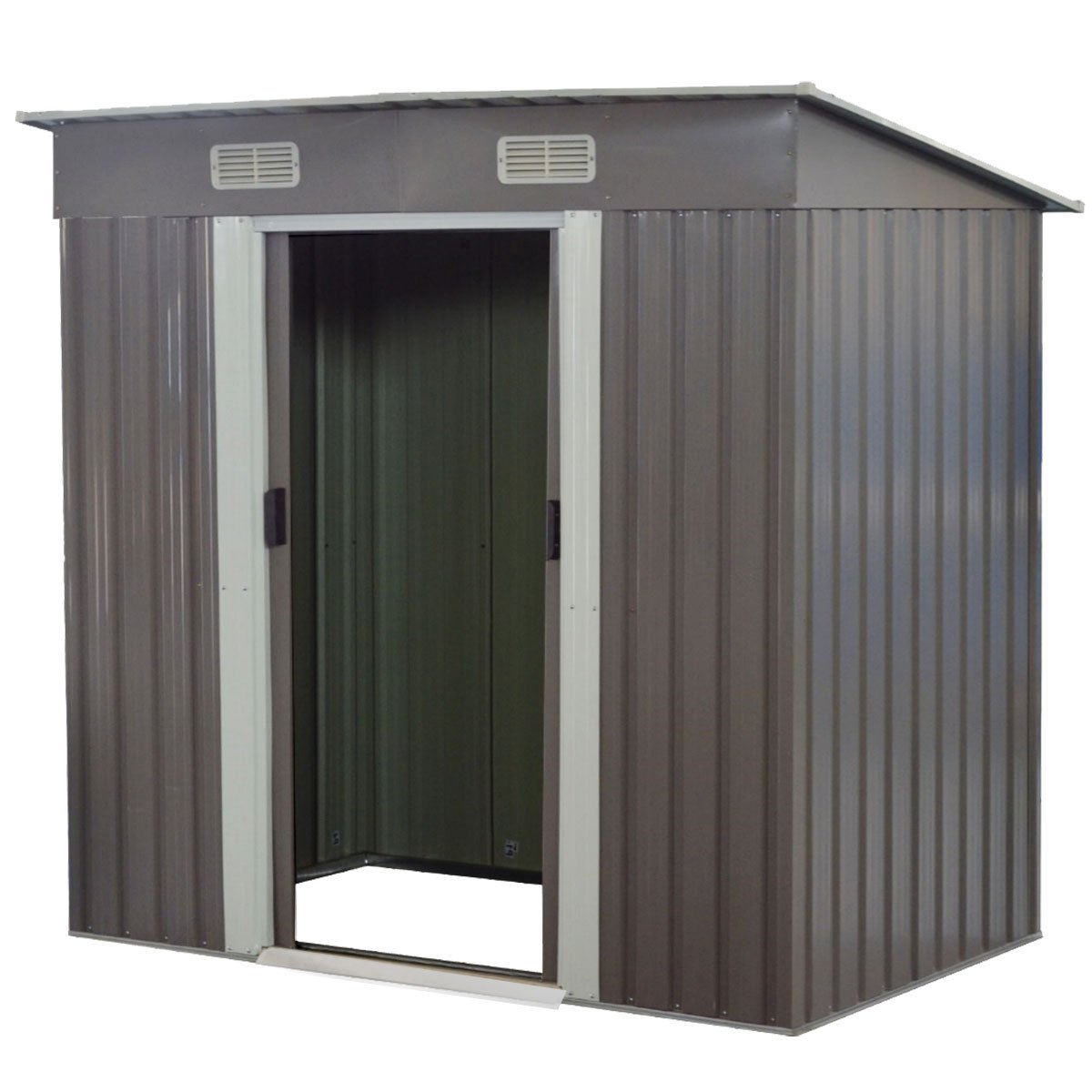 Wallaroo 4ft x 6ft Garden Shed with Base Flat Roof Outdoor Storage - Grey-Home &amp; Garden &gt; Storage-PEROZ Accessories