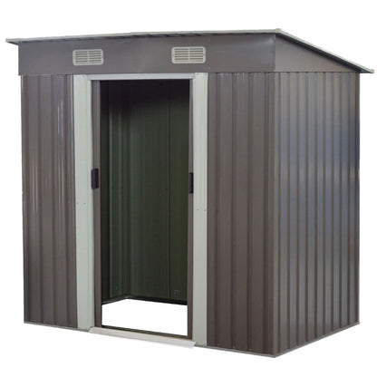Wallaroo 4ft x 6ft Garden Shed with Base Flat Roof Outdoor Storage - Grey-Home &amp; Garden &gt; Storage-PEROZ Accessories