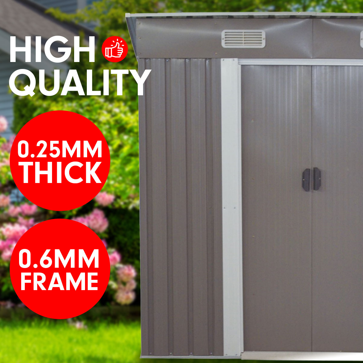 Wallaroo 4ft x 6ft Garden Shed with Base Flat Roof Outdoor Storage - Grey-Home &amp; Garden &gt; Storage-PEROZ Accessories