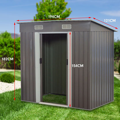 Wallaroo 4ft x 6ft Garden Shed with Base Flat Roof Outdoor Storage - Grey-Home &amp; Garden &gt; Storage-PEROZ Accessories