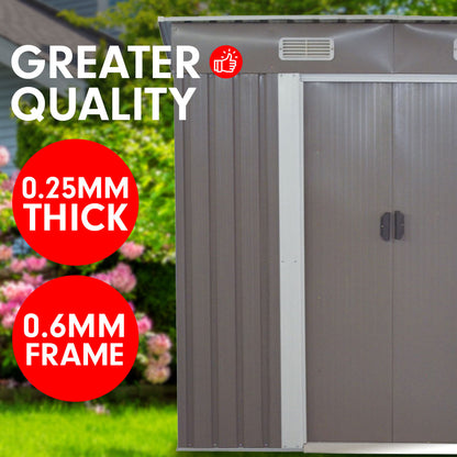 Wallaroo Garden Shed Flat 4ft x 6ft Outdoor Storage Shelter - Grey-Home &amp; Garden &gt; Storage-PEROZ Accessories