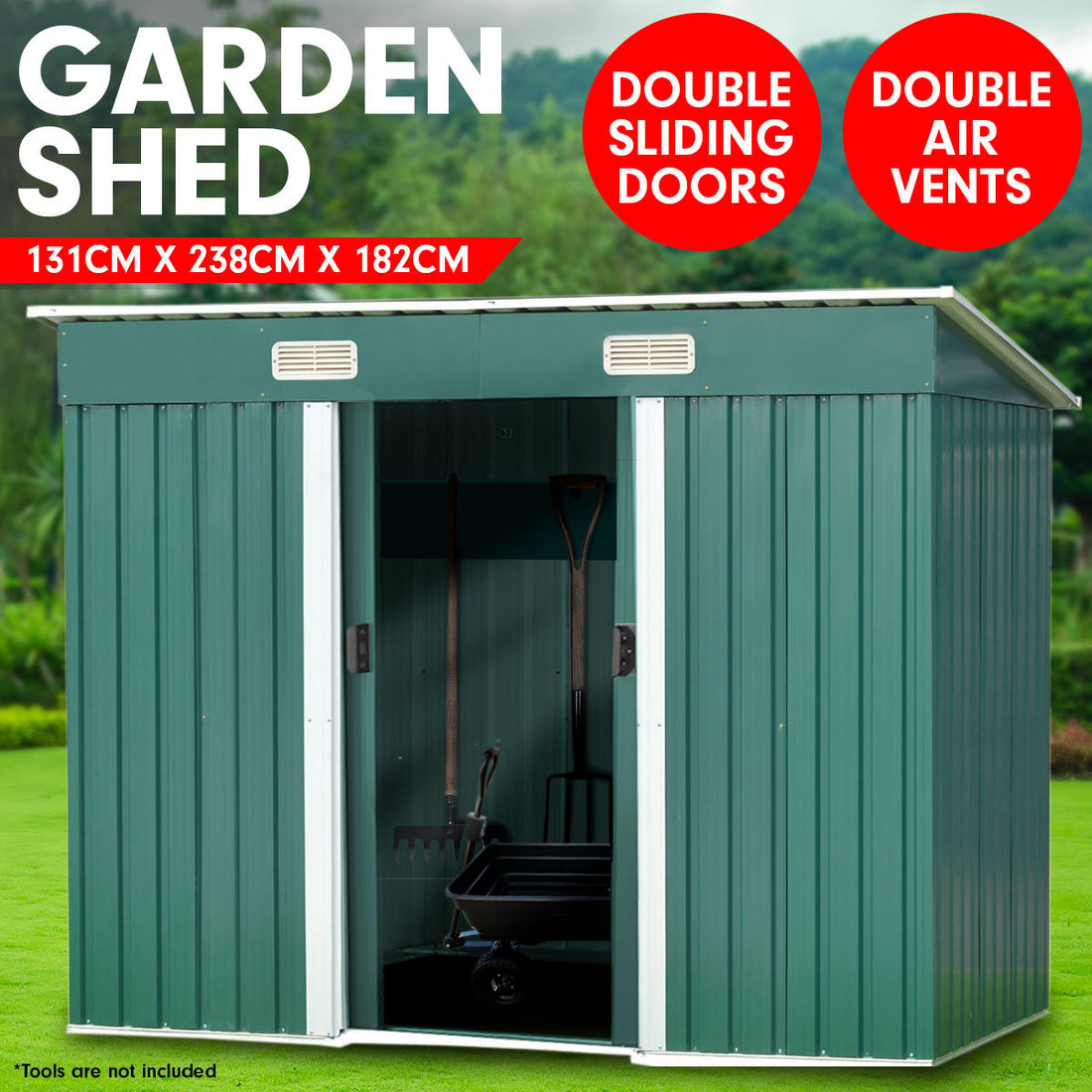 Wallaroo 4ft x 8ft Garden Shed Flat Roof Outdoor Storage - Green-Home &amp; Garden &gt; Storage-PEROZ Accessories