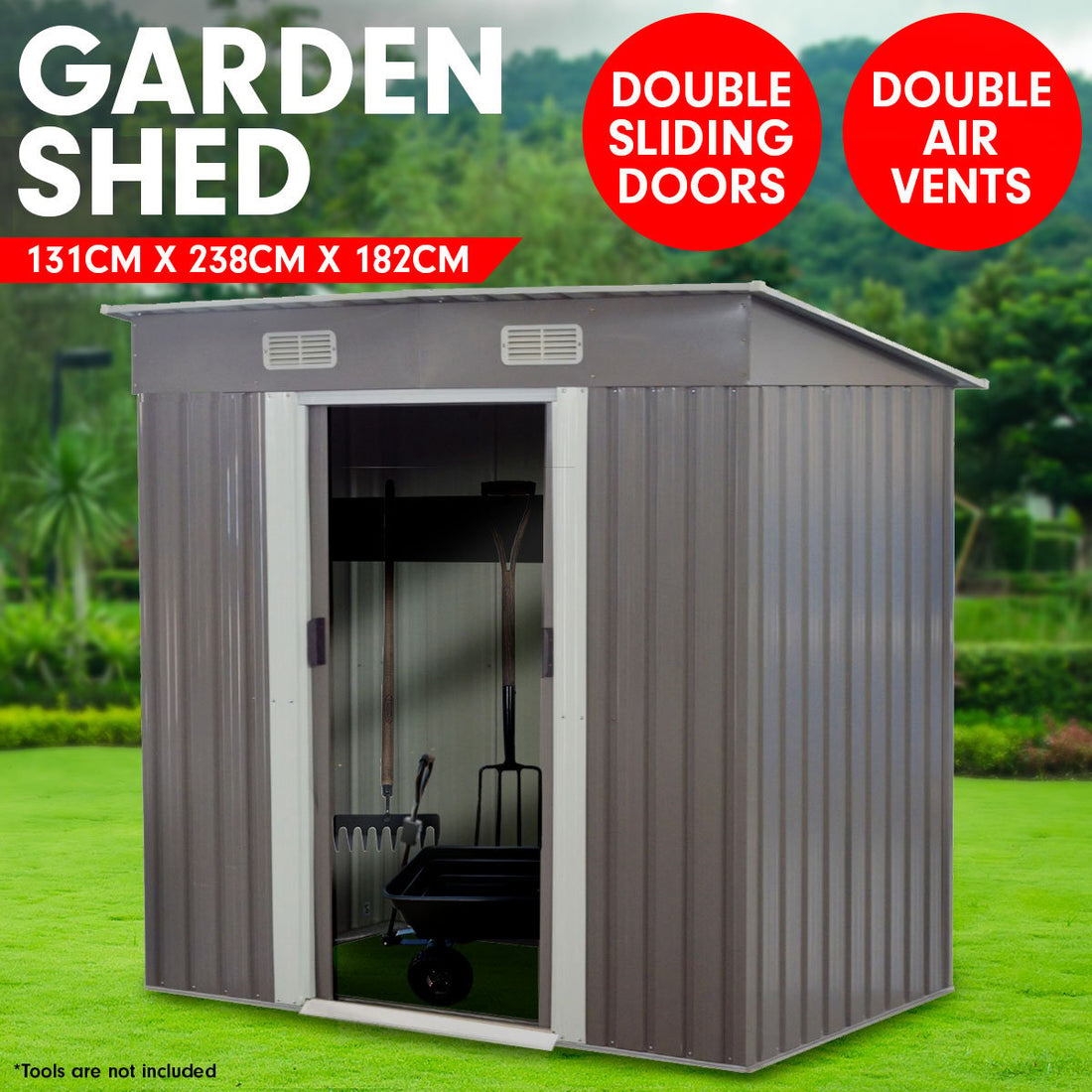 Wallaroo 4ft x 8ft Garden Shed Flat Roof Outdoor Storage - Grey-Home &amp; Garden &gt; Storage-PEROZ Accessories