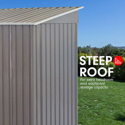 Wallaroo 4ft x 8ft Garden Shed Flat Roof Outdoor Storage - Grey-Home &amp; Garden &gt; Storage-PEROZ Accessories