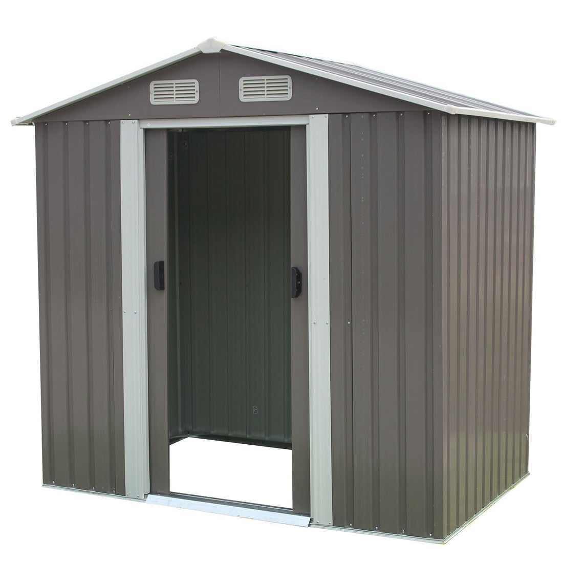 Wallaroo Garden Shed Spire Roof 4ft x 6ft Outdoor Storage Shelter - Grey-Home &amp; Garden &gt; Storage-PEROZ Accessories