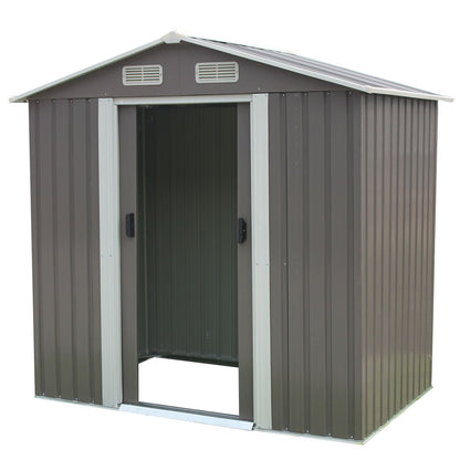Wallaroo Garden Shed Spire Roof 4ft x 6ft Outdoor Storage Shelter - Grey-Home &amp; Garden &gt; Storage-PEROZ Accessories