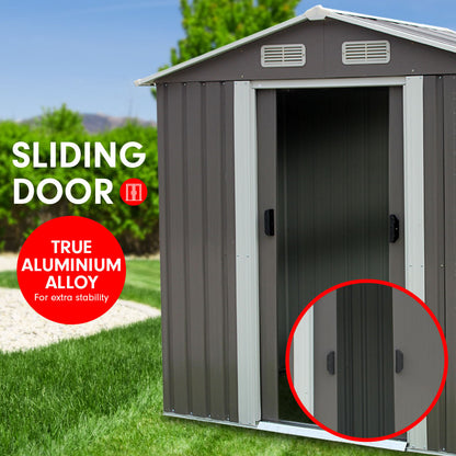 Wallaroo Garden Shed Spire Roof 4ft x 6ft Outdoor Storage Shelter - Grey-Home &amp; Garden &gt; Storage-PEROZ Accessories