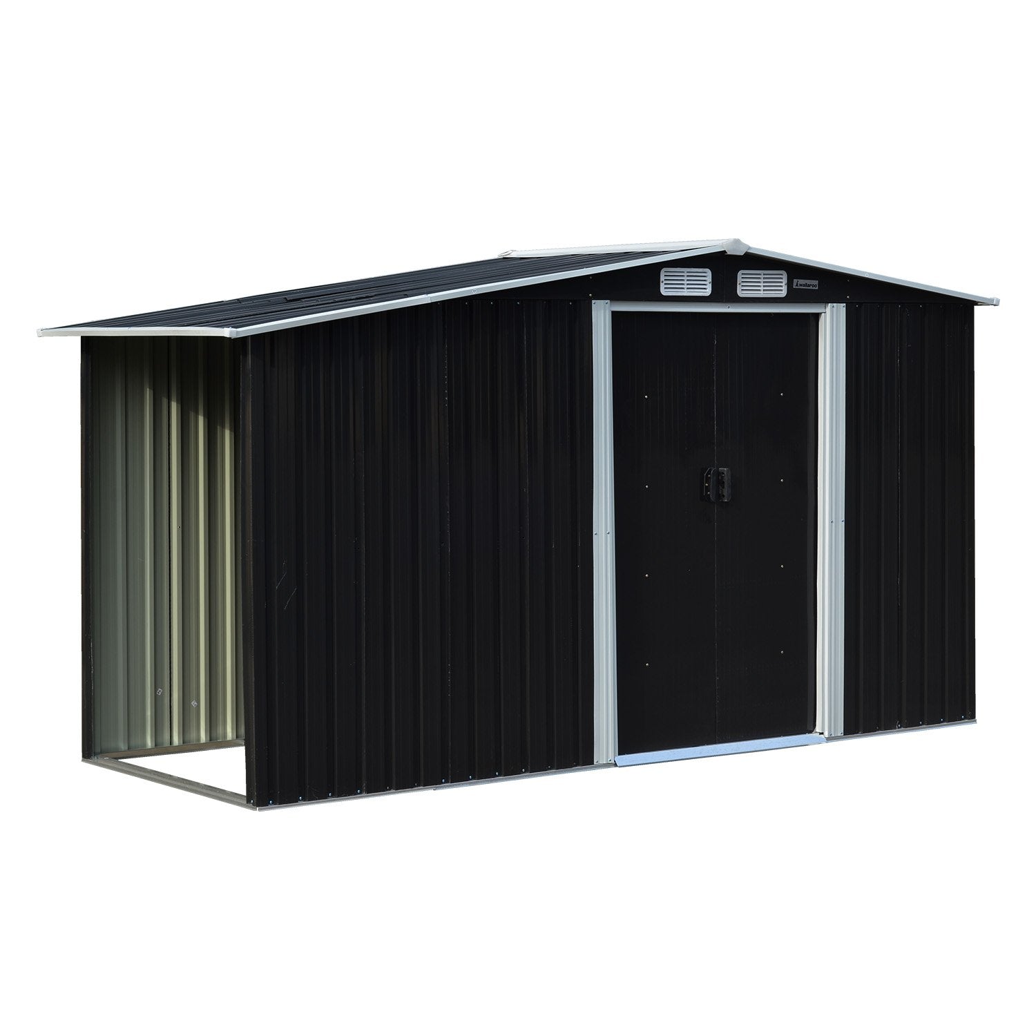 Wallaroo Garden Shed with Semi-Close Storage 4*8FT - Black-Home &amp; Garden &gt; Storage-PEROZ Accessories
