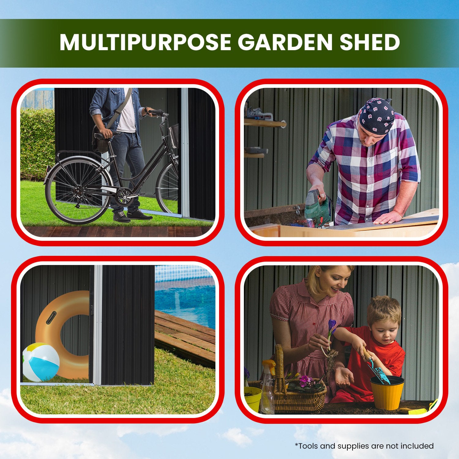 Wallaroo Garden Shed with Semi-Close Storage 4*8FT - Black-Home &amp; Garden &gt; Storage-PEROZ Accessories