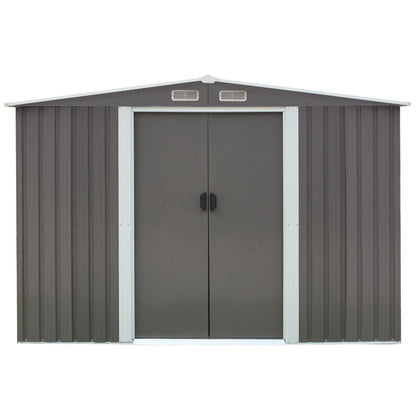 Wallaroo Garden Shed Spire Roof 6ft x 8ft Outdoor Storage Shelter - Grey-Home &amp; Garden &gt; Storage-PEROZ Accessories