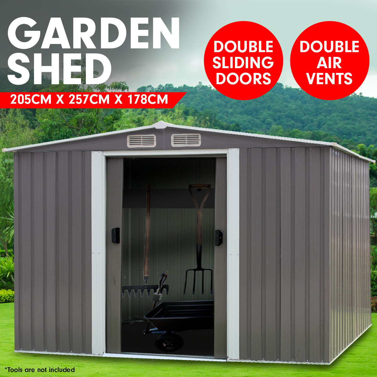 Wallaroo Garden Shed Spire Roof 6ft x 8ft Outdoor Storage Shelter - Grey-Home &amp; Garden &gt; Storage-PEROZ Accessories