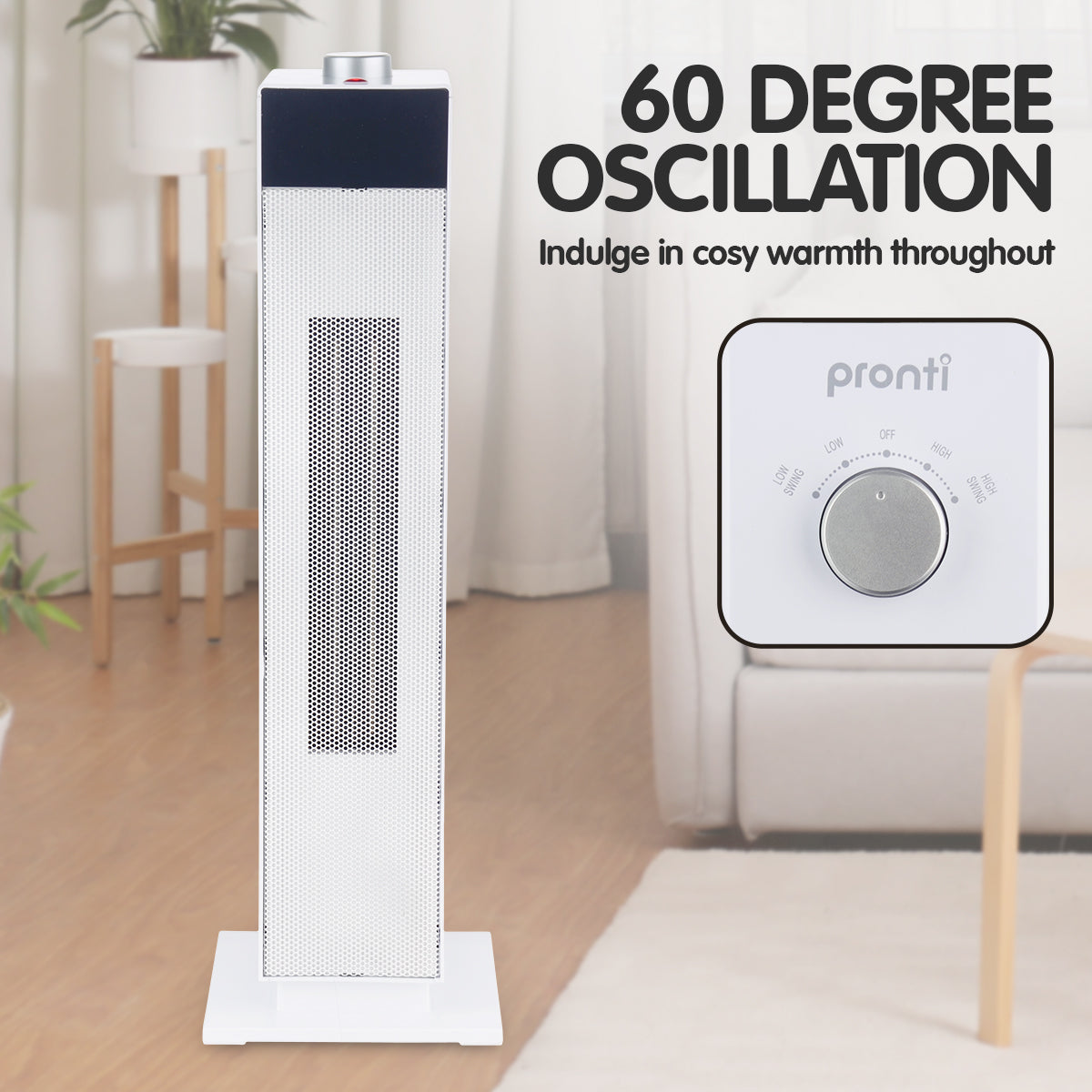Pronti Electric Tower Heater PTC Ceramic 2000W White-Appliances &gt; Heaters-PEROZ Accessories