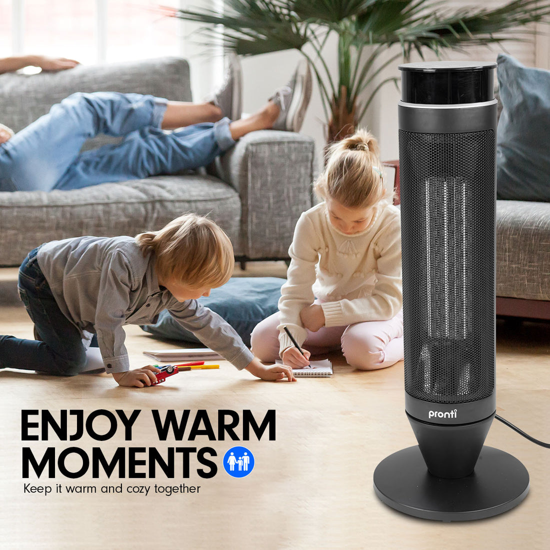 Pronti Electric Tower Heater 2000W Remote Portable - Black-Appliances &gt; Heaters-PEROZ Accessories