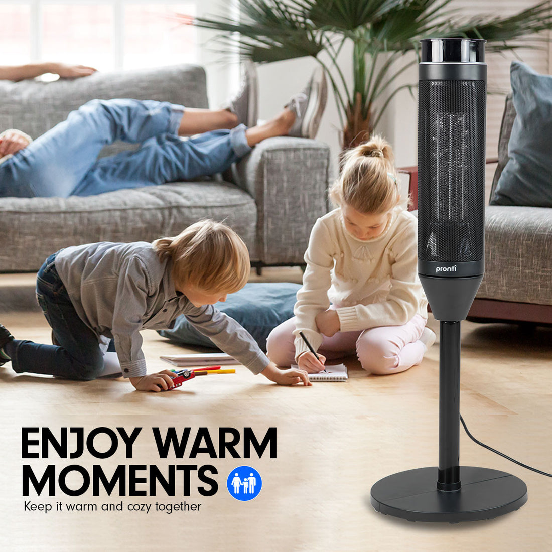 Pronti Electric Tower Heater 2000W Ceramic Portable Remote - Black-Appliances > Heaters-PEROZ Accessories