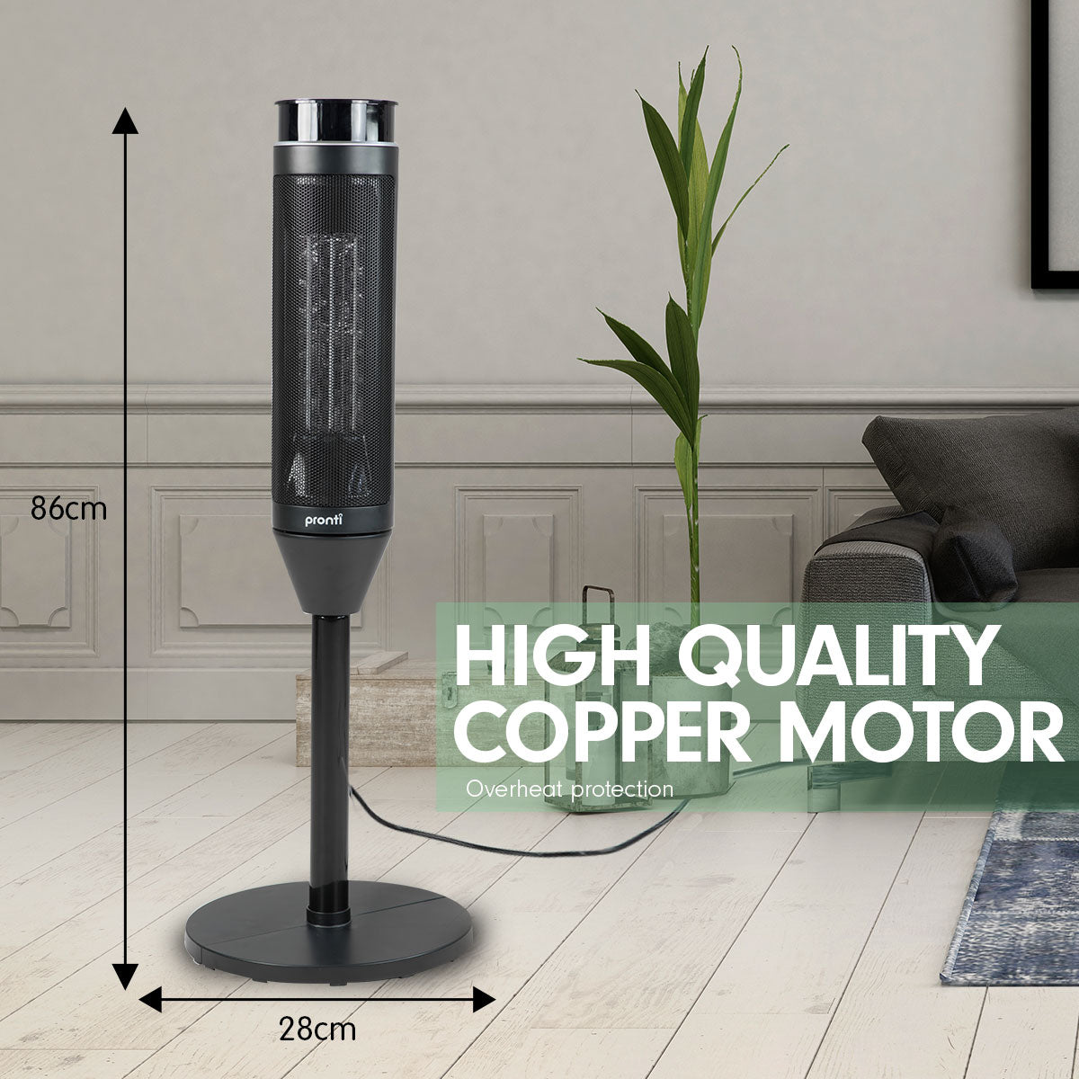 Pronti Electric Tower Heater 2000W Ceramic Portable Remote - Black-Appliances &gt; Heaters-PEROZ Accessories